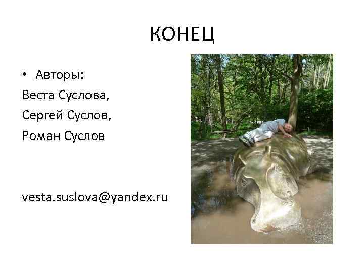 КОНЕЦ • Авторы: Веста Суслова, Сергей Суслов, Роман Суслов vesta. suslova@yandex. ru 