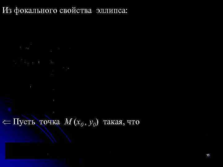 Из фокального свойства эллипса: Пусть точка M (x 0 , y 0) такая, что