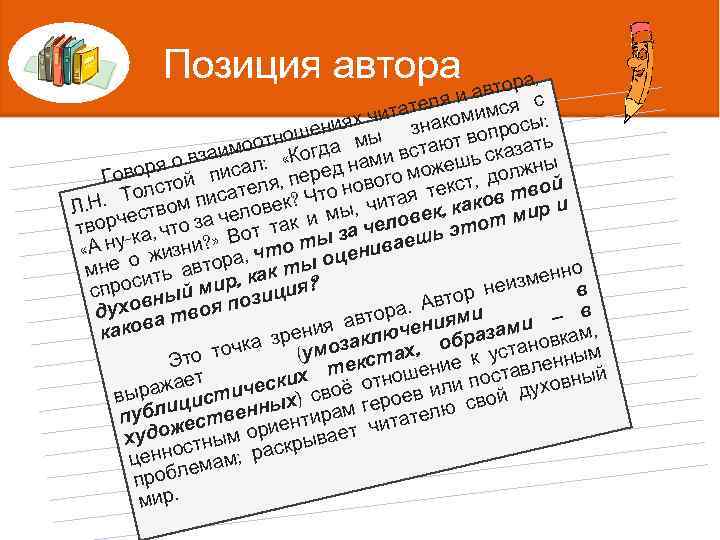 Позиция автора а, автор с и ателя мимся ит ко ы: иях ч шен