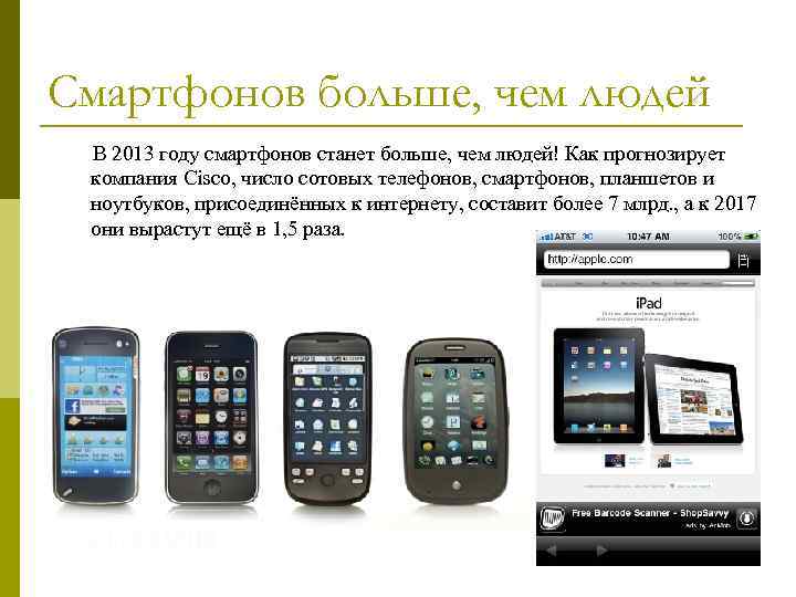 Смартфонов больше, чем людей В 2013 году смартфонов станет больше, чем людей! Как прогнозирует