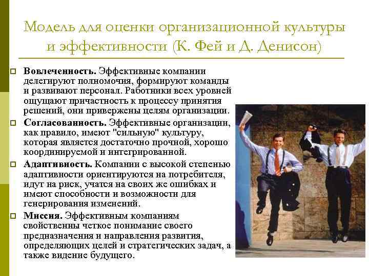Модель для оценки организационной культуры и эффективности (К. Фей и Д. Денисон) p p
