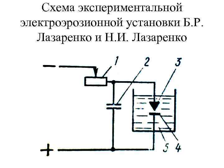 Схема экспериментальной электроэрозионной установки Б. Р. Лазаренко и Н. И. Лазаренко 