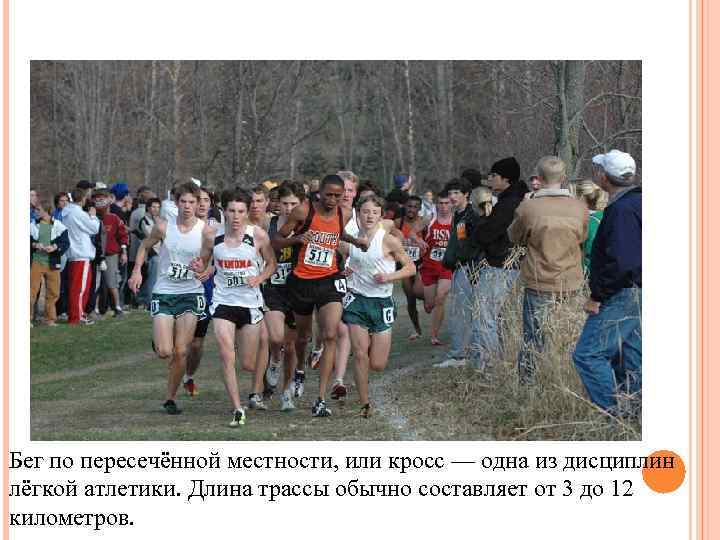Бег по пересечённой местности, или кросс — одна из дисциплин лёгкой атлетики. Длина трассы