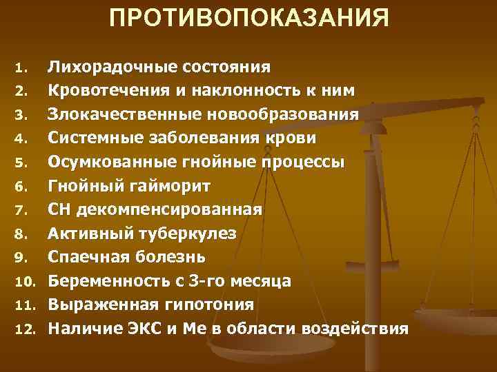 ПРОТИВОПОКАЗАНИЯ 1. 2. 3. 4. 5. 6. 7. 8. 9. 10. 11. 12. Лихорадочные