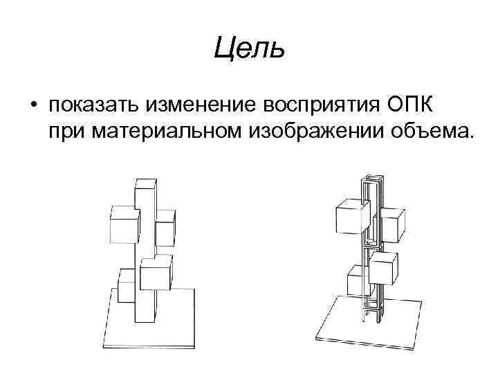 Цель • показать изменение восприятия ОПК при материальном изображении объема. 