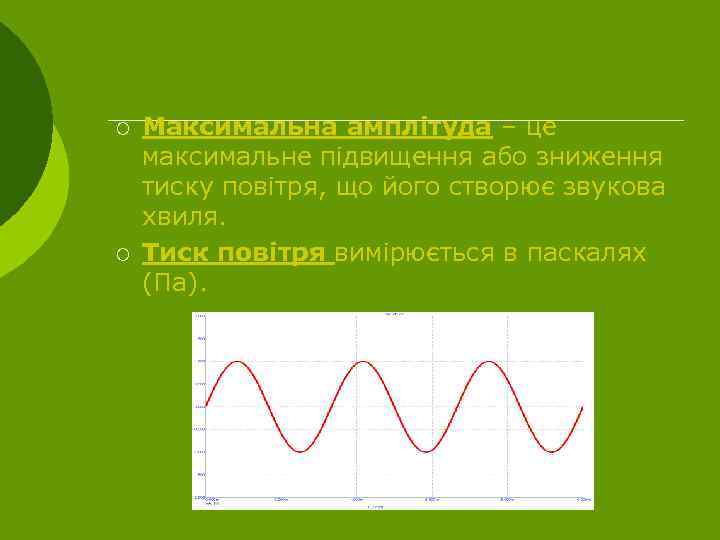 ¡ ¡ Максимальна амплітуда – це максимальне підвищення або зниження тиску повітря, що його