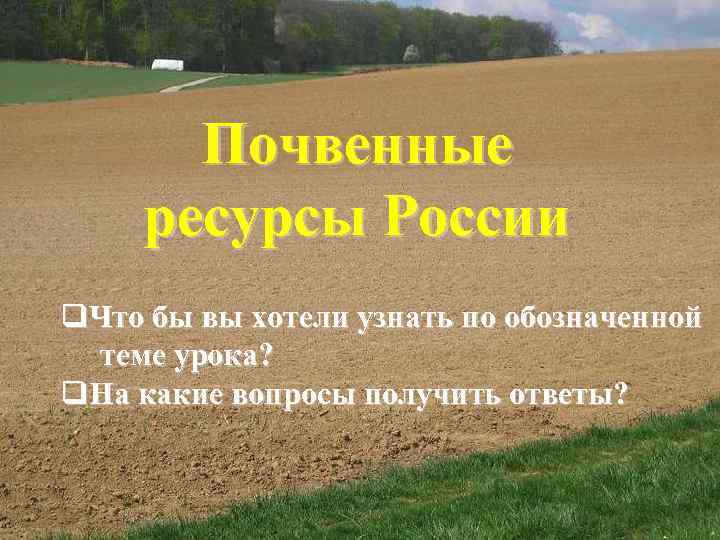 Почвенные ресурсы России q. Что бы вы хотели узнать по обозначенной теме урока? q.