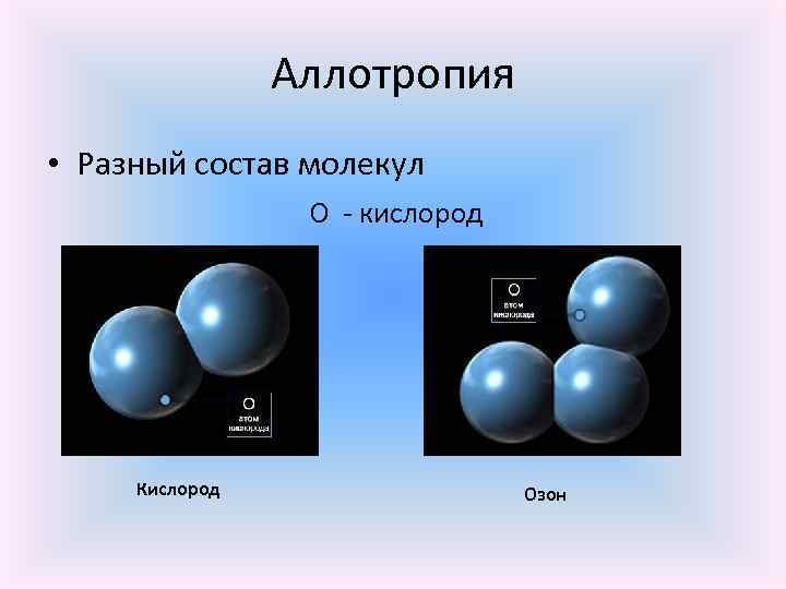 Аллотропия • Разный состав молекул О - кислород Кислород Озон 
