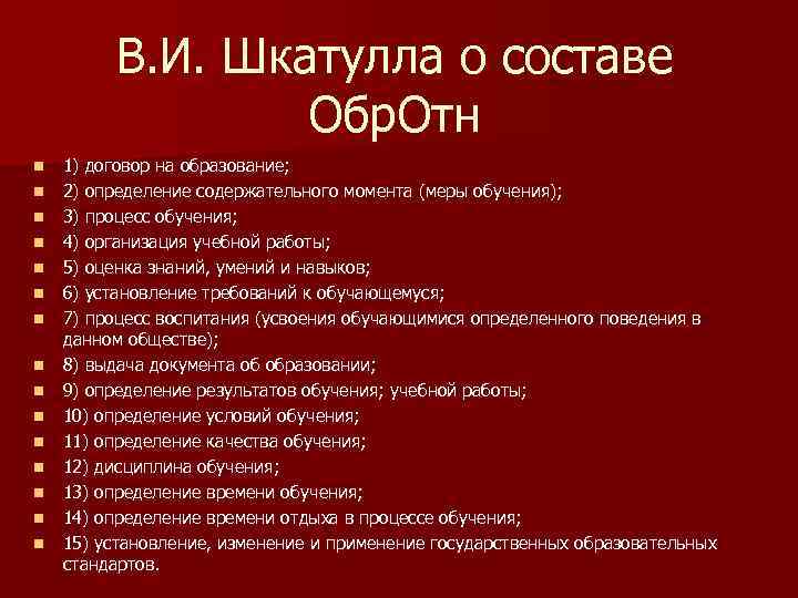 В. И. Шкатулла о составе Обр. Отн n n n n 1) договор на