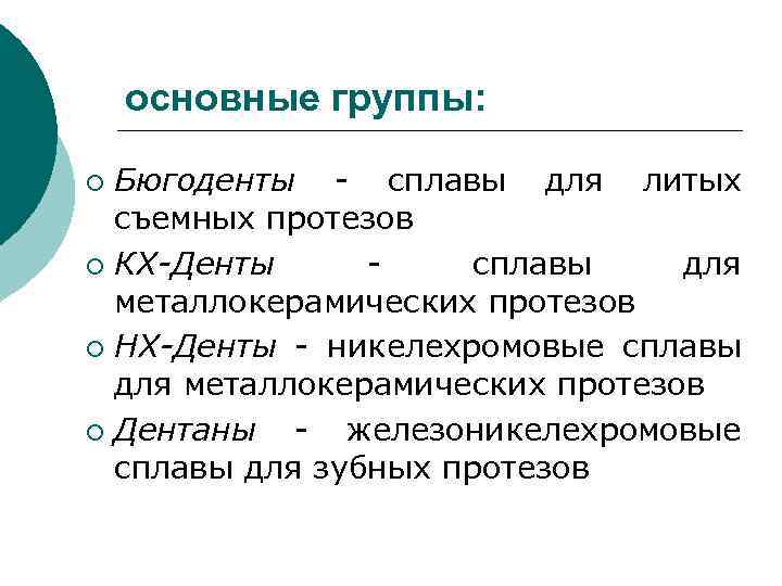 основные группы: Бюгоденты - сплавы для литых съемных протезов ¡ КХ-Денты - сплавы для