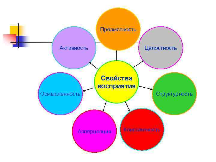 Предметность Активность Целостность Свойства восприятия Осмысленность Апперцепция Структурность Константность 