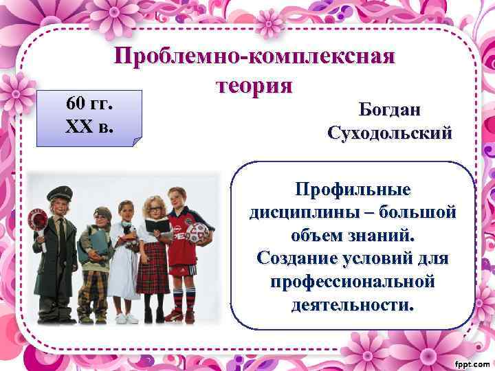 Проблемно-комплексная теория 60 гг. ХХ в. Богдан Суходольский Профильные дисциплины – большой объем знаний.