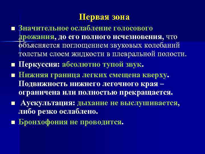Первая зона n n n Значительное ослабление голосового дрожания, до его полного исчезновения, что