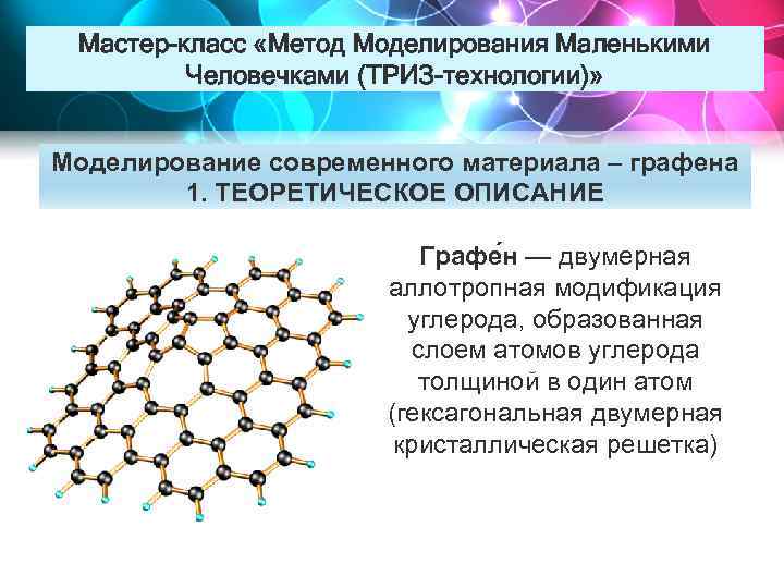 Мастер-класс «Метод Моделирования Маленькими Человечками (ТРИЗ-технологии)» Моделирование современного материала – графена 1. ТЕОРЕТИЧЕСКОЕ ОПИСАНИЕ