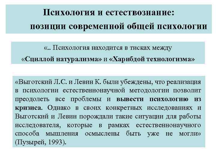 Психология и естествознание: позиции современной общей психологии «. . Психология находится в тисках между