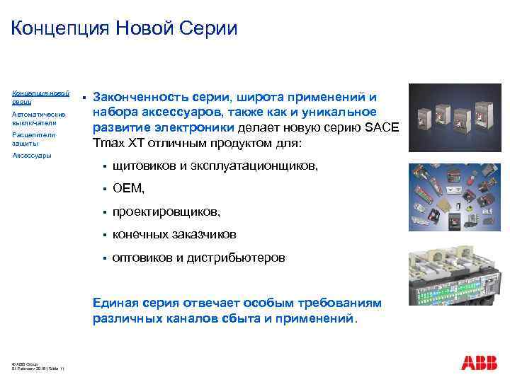 Концепция Новой Серии Концепция новой серии Автоматические выключатели Расцепители защиты § Законченность серии, широта