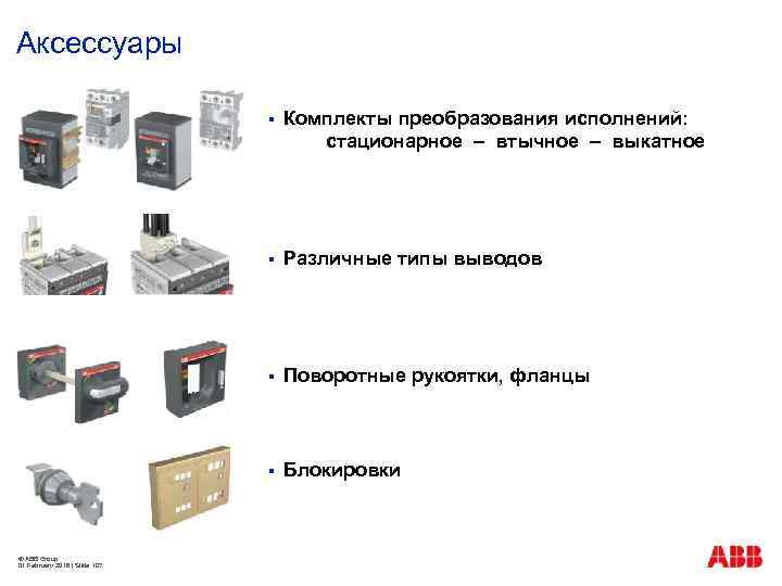 Аксессуары § § Различные типы выводов § Поворотные рукоятки, фланцы § © ABB Group