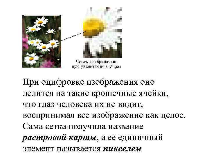 При оцифровке изображения оно делится на такие крошечные ячейки, что глаз человека их не