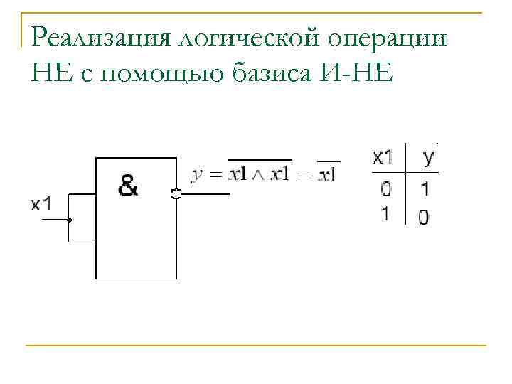 Реализация логической операции НЕ с помощью базиса И-НЕ 