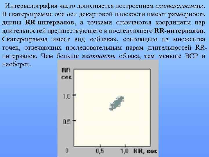 Интервалография часто дополняется построением скатерограммы. В скатерограмме обе оси декартовой плоскости имеют размерность длины