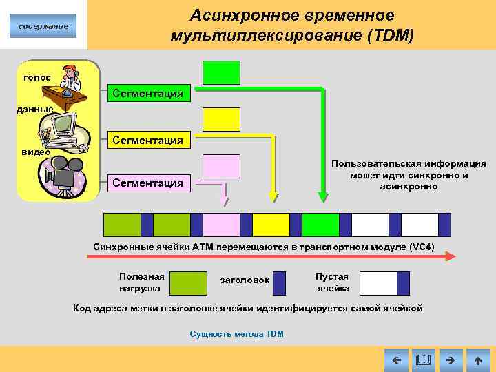 Асинхронное временное мультиплексирование (TDM) содержание голос Сегментация данные видео Сегментация Пользовательская информация может идти