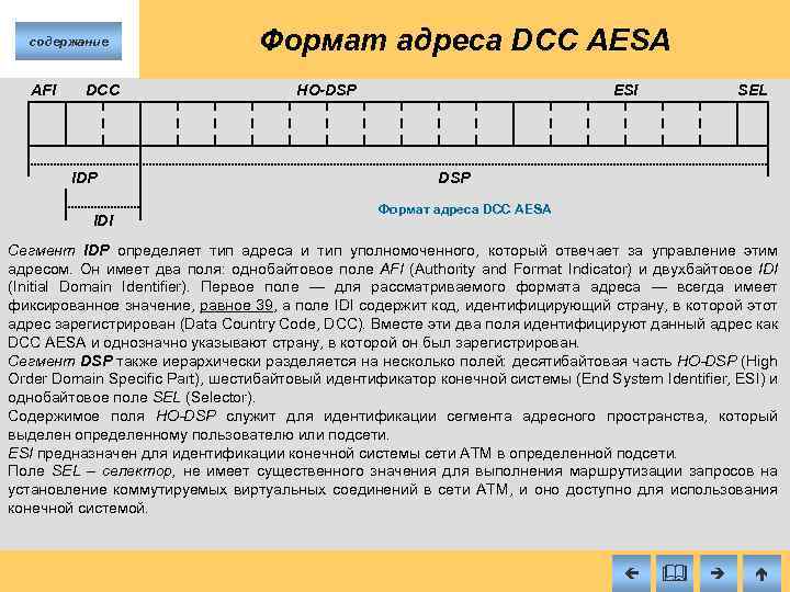 содержание AFI DCC IDP IDI Формат адреса DCC AESA HO-DSP ESI SEL DSP Формат