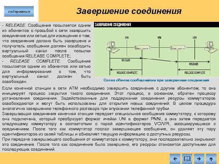 содержание Завершение соединения RELEASE. Сообщение посылается одним из абонентов с просьбой к сети завершить