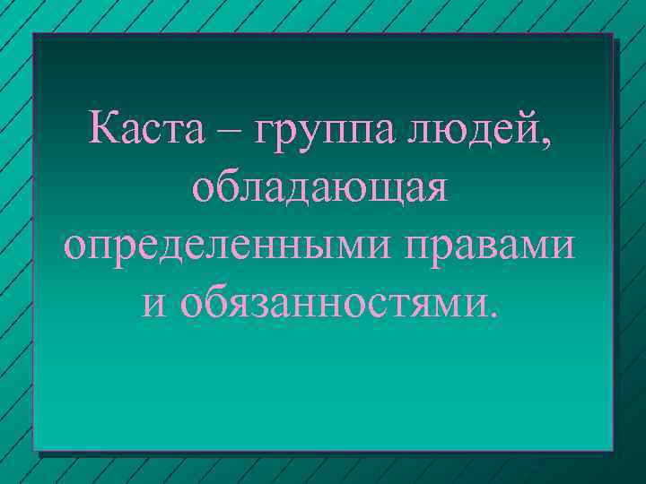 Каста – группа людей, обладающая определенными правами и обязанностями. 