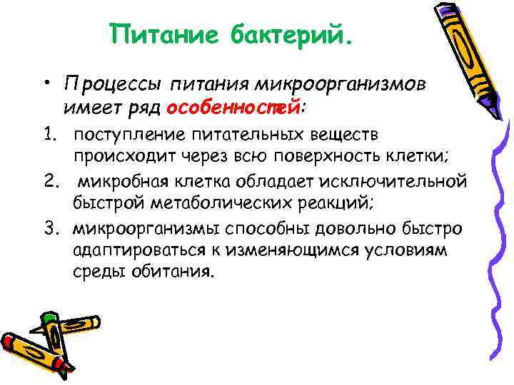 Процессы микроорганизмов. Особенности питания микроорганизмов. Особенности процесса питания бактерий. Как питаются бактерии.