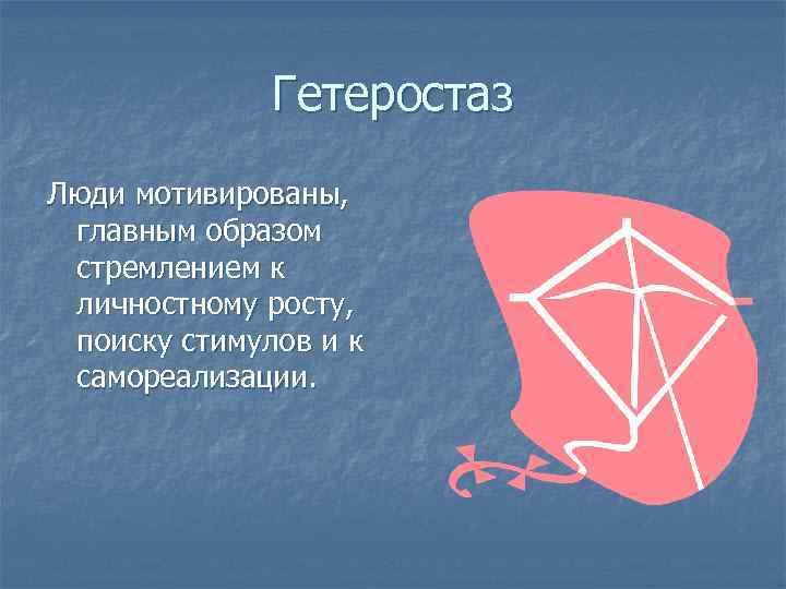 Гетеростаз Люди мотивированы, главным образом стремлением к личностному росту, поиску стимулов и к самореализации.