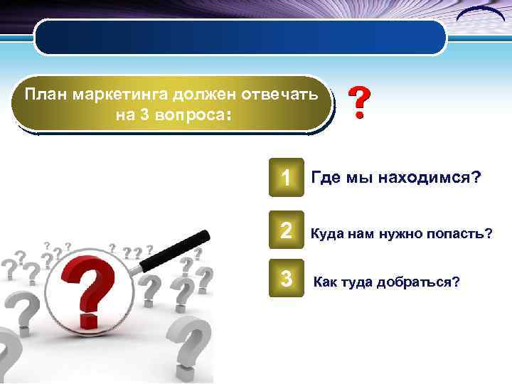 План маркетинга должен отвечать на 3 вопроса: 1 Где мы находимся? 2 Куда нам