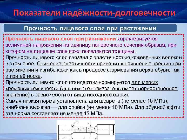 Показатели надёжности-долговечности Прочность лицевого слоя при растяжении характеризуется величиной напряжения на единицу поперечного сечения
