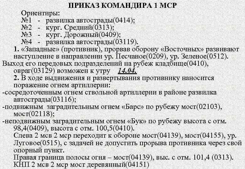 Пункты боевого приказа командира