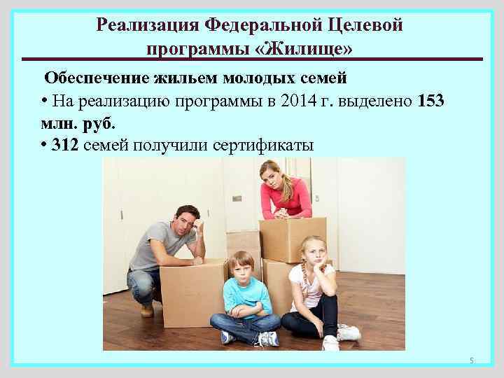 Реализация Федеральной Целевой программы «Жилище» Обеспечение жильем молодых семей • На реализацию программы в