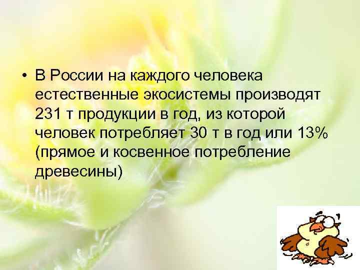  • В России на каждого человека естественные экосистемы производят 231 т продукции в