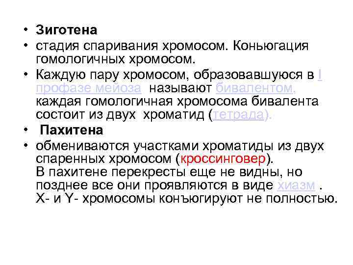  • Зиготена • стадия спаривания хромосом. Коньюгация гомологичных хромосом. • Каждую пару хромосом,
