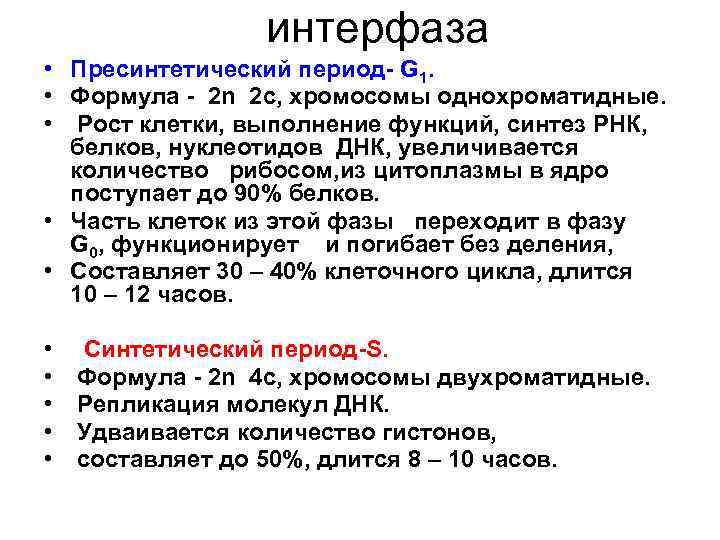 Виды интерфаз. В предсинтетический период интерфазы. Характеристика периодов интерфазы.