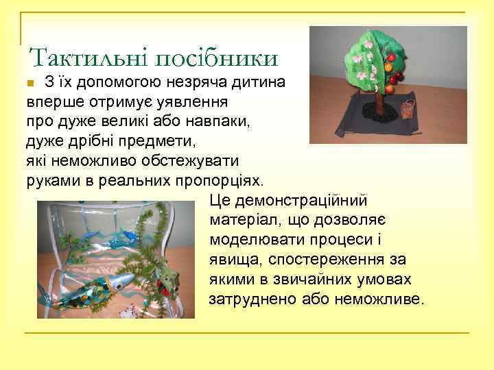 Тактильні посібники З їх допомогою незряча дитина вперше отримує уявлення про дуже великі або