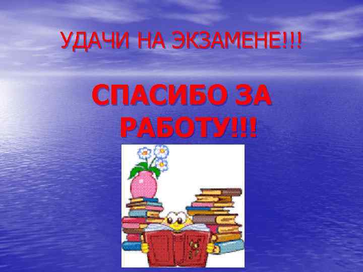 УДАЧИ НА ЭКЗАМЕНЕ!!! СПАСИБО ЗА РАБОТУ!!! 