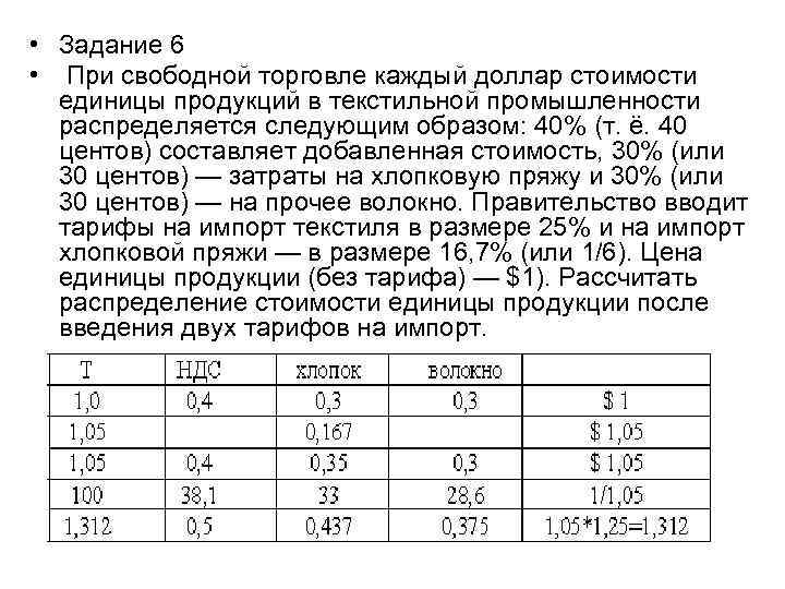  • Задание 6 • При свободной торговле каждый доллар стоимости единицы продукций в
