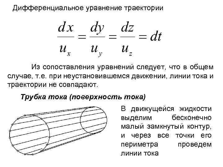 Уравнение траектории. Линия тока поверхность тока трубка тока. Дифференциальное уравнение линии тока. Уравнение линии тока. Дифференциальное уравнение траектории.