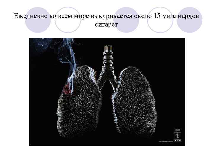 Ежедневно во всем мире выкуривается около 15 миллиардов сигарет 