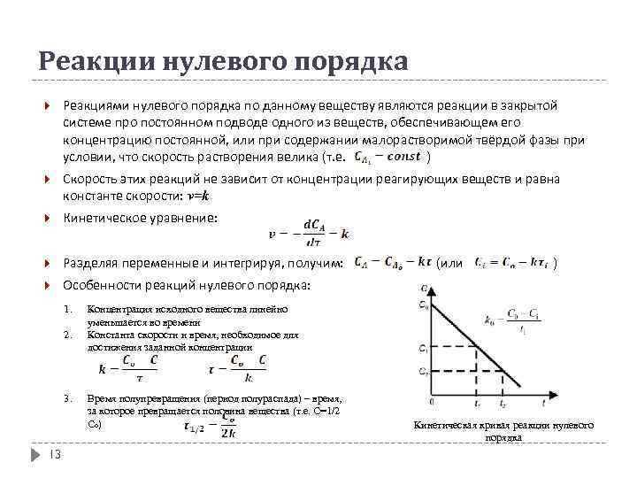 Первый порядок реакции. Характеристика реакции нулевого порядка. Зависимость концентрации от времени для реакции нулевого порядка. Константа реакции нулевого порядка. Реакция нулевого порядка график.