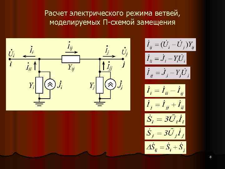 Расчет электрического режима ветвей, моделируемых П-схемой замещения 8 