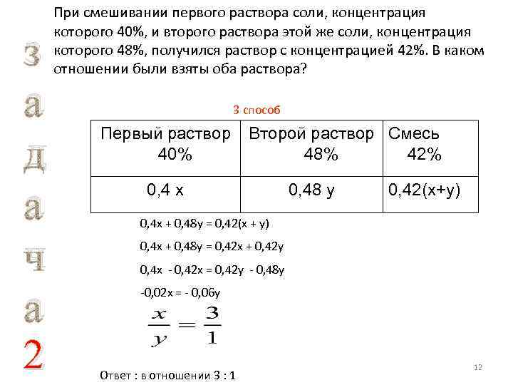 з а д а ч а 2 При смешивании первого раствора соли, концентрация которого
