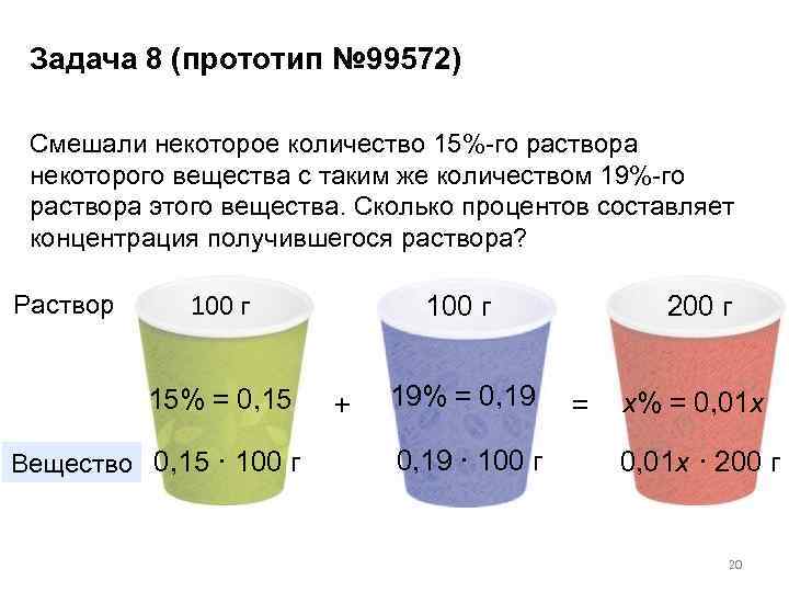Задача 8 (прототип № 99572) 2 Смешали некоторое количество 15%-го раствора некоторого вещества с