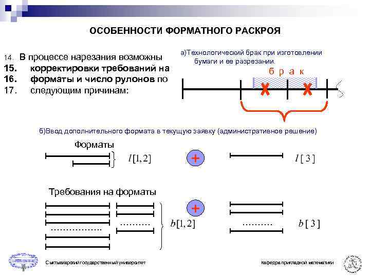 ОСОБЕННОСТИ ФОРМАТНОГО РАСКРОЯ В процессе нарезания возможны 15. корректировки требований на 16. форматы и