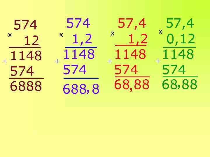 574 х 12 + 1148 574 6888 574 х 1, 2 1148 + 574