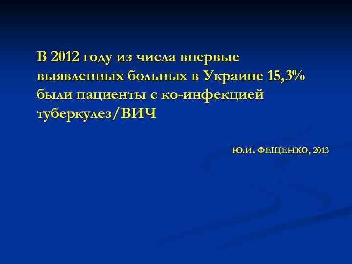 В 2012 году из числа впервые выявленных больных в Украине 15, 3% были пациенты