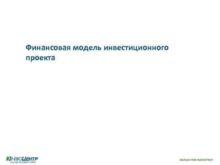 Финансовая модель инвестиционного проекта БОЛЬШЕ ЧЕМ КОНСАЛТИНГ 